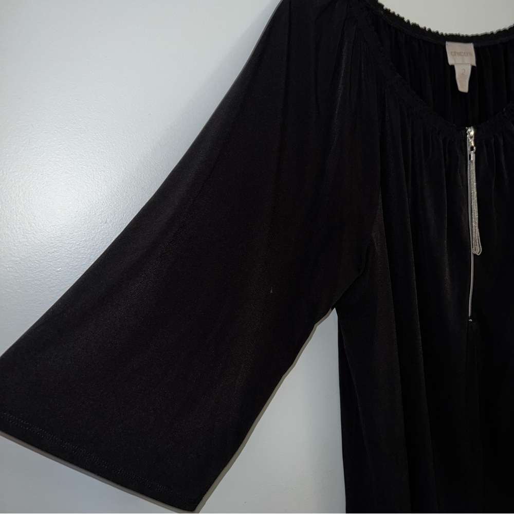 Chico's Black Ruched Relaxed Blouse - Picture 4 of 9
